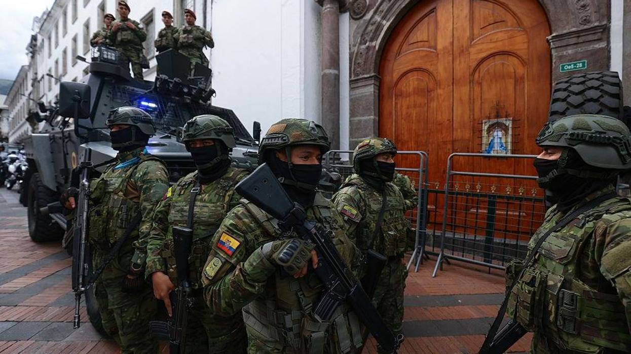 File: Military personnel stand guard after the presidential inauguration at Palacio de Carondelet building on May 24, 2025 in Quito, Ecuador