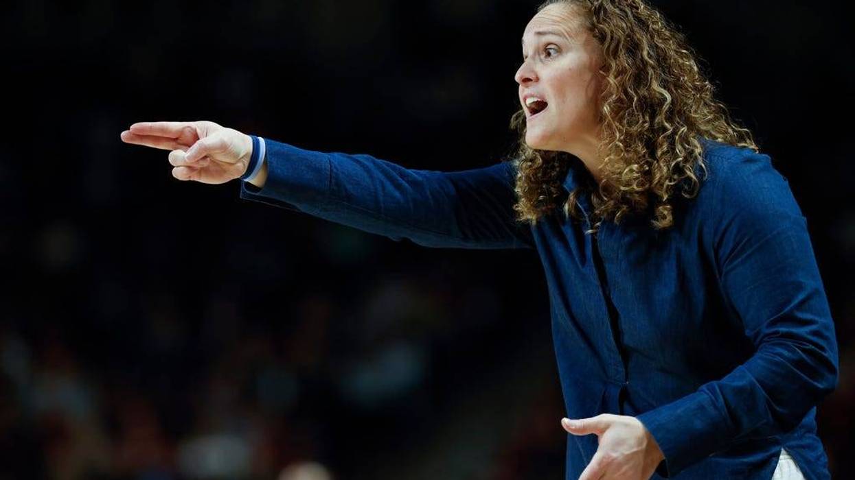 FILE - Penn State head coach Carolyn Kieger directs her team against South Carolina during the first half of an NCAA college basketball game, in Columbia, S.C., Dec. 14, 2025.