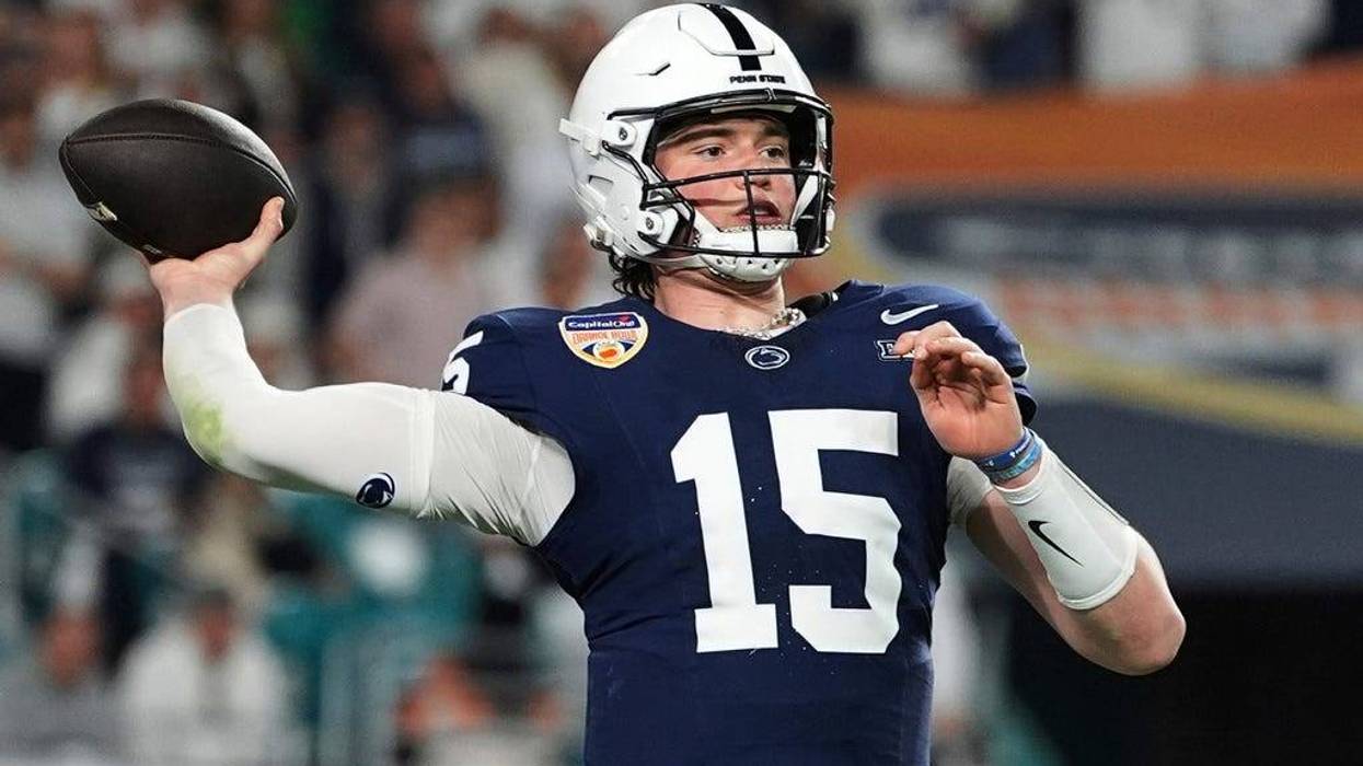 FILE - Penn State quarterback Drew Allar (15) throws for a touchdown during the first half of the Orange Bowl NCAA College Football Playoff semifinal game against Notre Dame, Thursday, Jan. 9, 2025, in Miami Gardens, Fla.