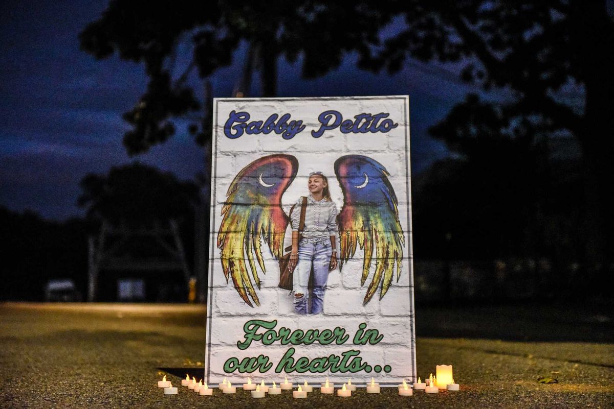 File photo: A sign honors the death of Gabby Petito on September 24, 2021 in Blue Point, New York