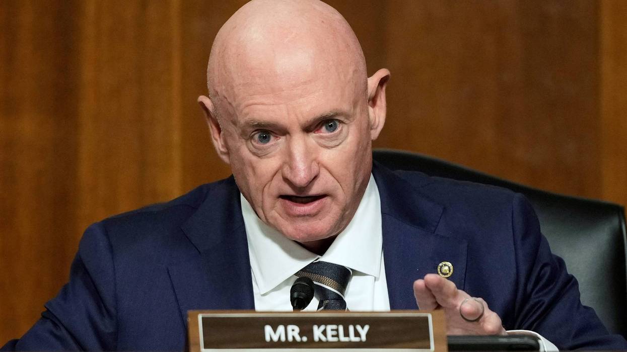 FILE - Sen. Mark Kelly, D-Ariz., speaks during the Senate Armed Services Committee confirmation hearing for Pete Hegseth, President-elect Donald Trump's choice to be Defense secretary, at the Capitol in Washington, Tuesday, Jan. 14, 2025