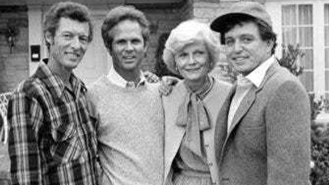 FILE - This Dec. 10, 1982 file photo shows members of the original cast of the "Leave It To Beaver," from left, Ken Osmond, Tony Dow, Barbara Billingsley and Jerry Mathers. (AP Photo/Wally Fong, File)
