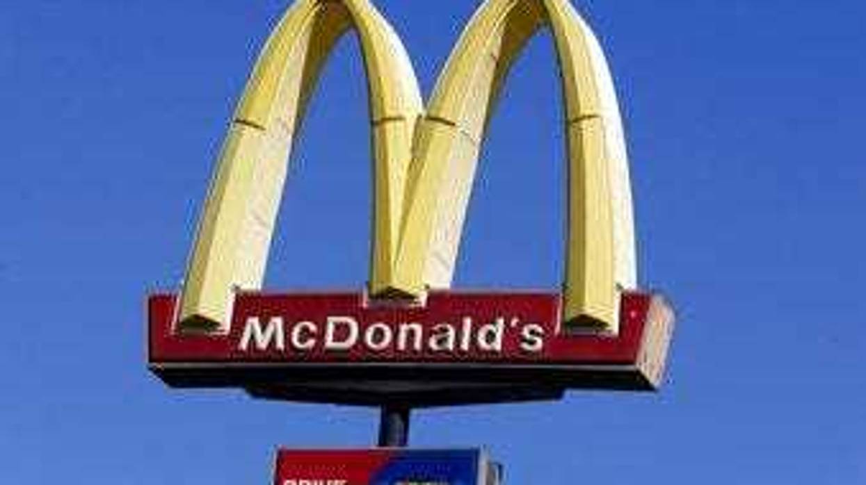 FILE - This Oct. 17, 2019 file photo shows a McDonald's sign along Interstate 40/85 in Burlington, N.C. (AP Photo/Gerry Broome, File)