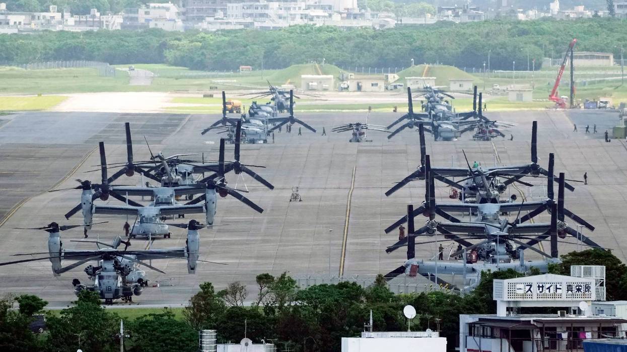 FILE - U.S. MV-22B Osprey transport aircraft are parked at the U.S. Marine Corps Air Station Futenma in Ginowan, south of Okinawa, southern Japan, Wednesday, Sept. 6, 2023. (AP Photo/Hiro Komae, File