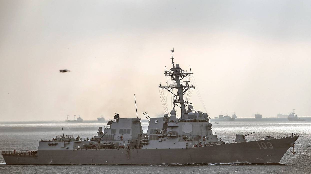 FILE - U.S. warship the USS Truxtun sails in Bosporus Strait en route to the Black Sea, in Istanbul, Turkey, March 7, 2014.