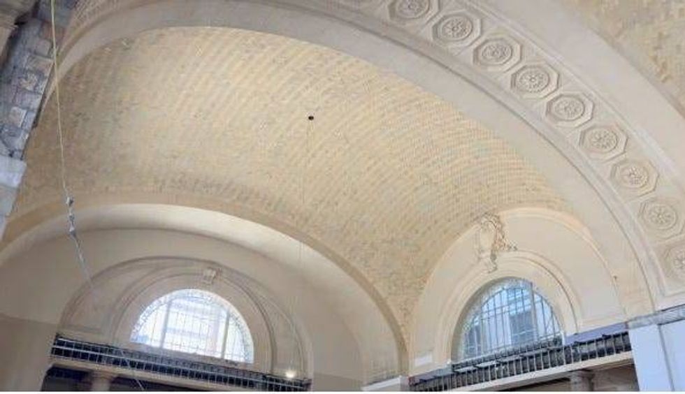 Finished ceiling inside the train station