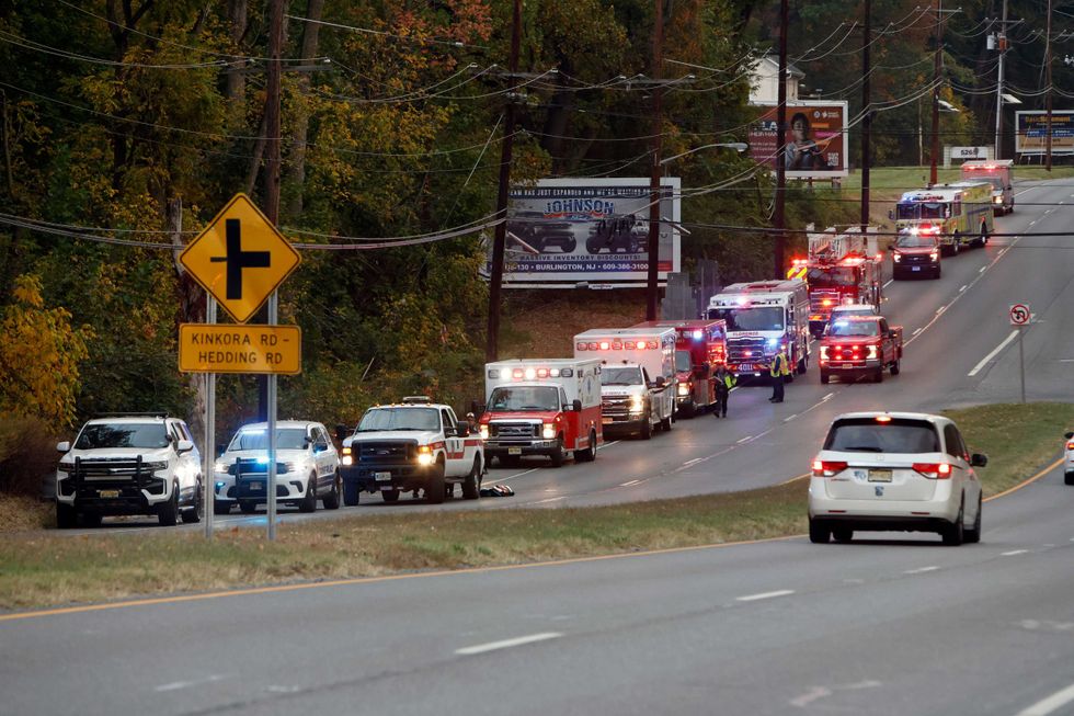Fire and rescue personnel are on the scene of a train accident in Mansfield Twp., Burlington County, Monday, Oct. 14, 2024