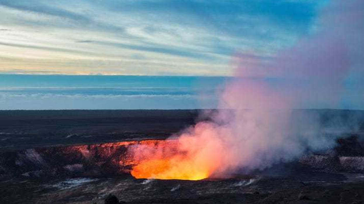 Fire and steam erupting from Kilauea Crater at Hawaii Volcanoes National Park.