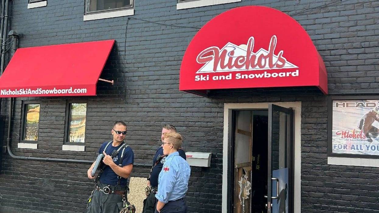 Fire crews outside Nichols Ski and Snowboard