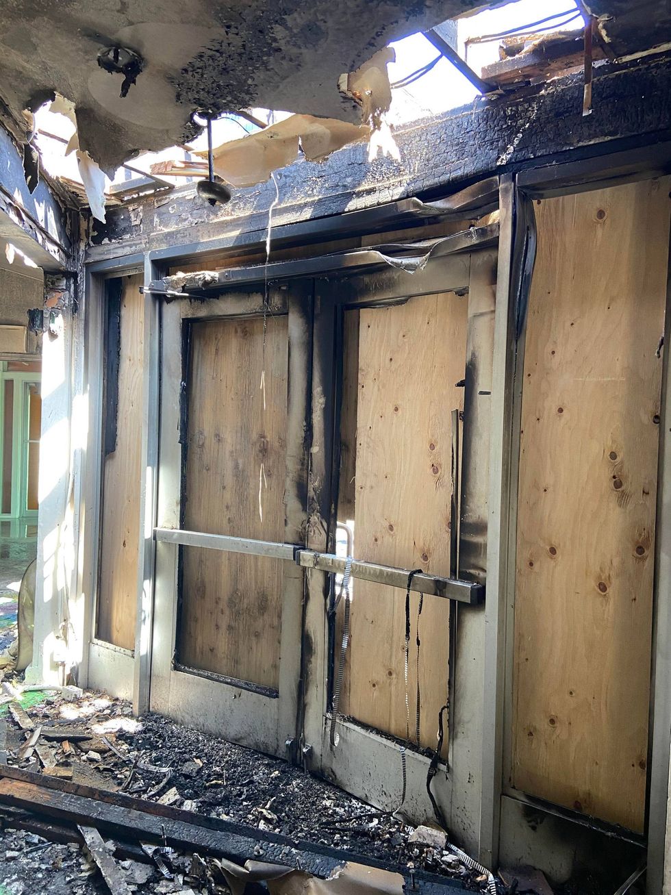 Fire damage at the Junior Center of Art and Science in Oakland, California.