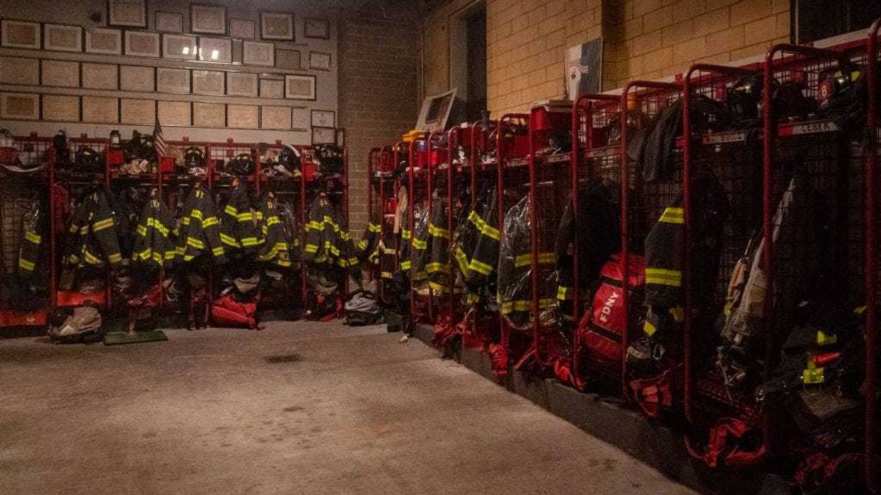 Firefighter uniforms at the station house of Fire Engine 1 on October 29, 2021 in New York City.