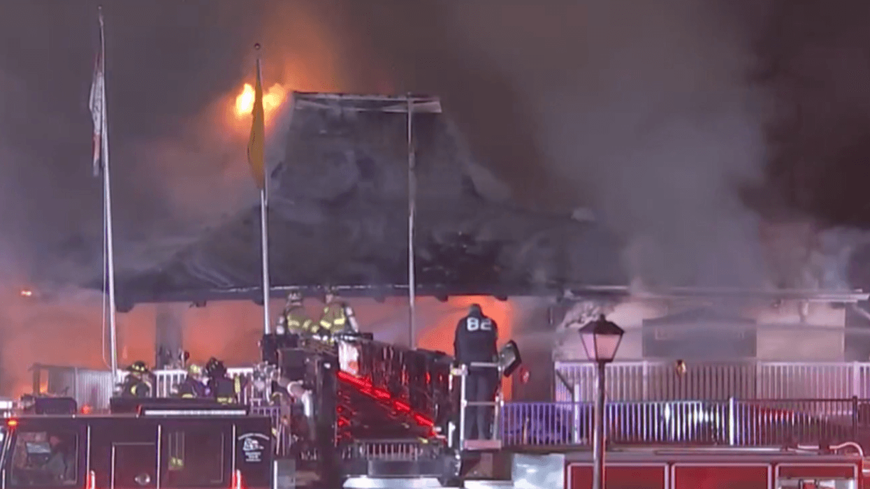 Firefighters battle fire at leasing office in Blackwood, New Jersey.