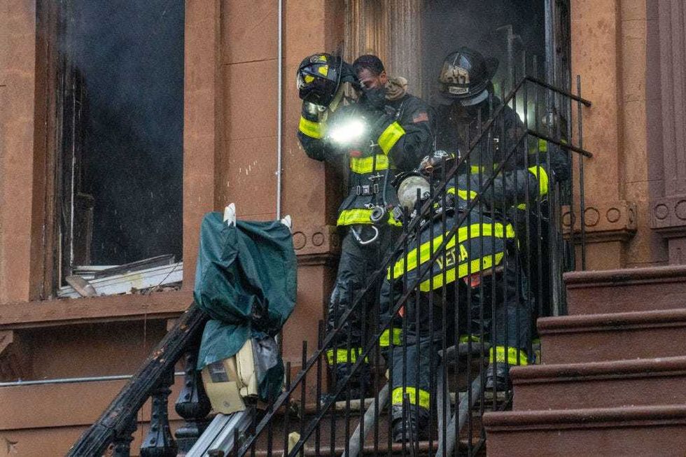 Firefighters found lithium-ion batteries as they fought a two alarm fire that destroyed a three-story home at 693 Monroe St. in Brooklyn on March 23, 2024.