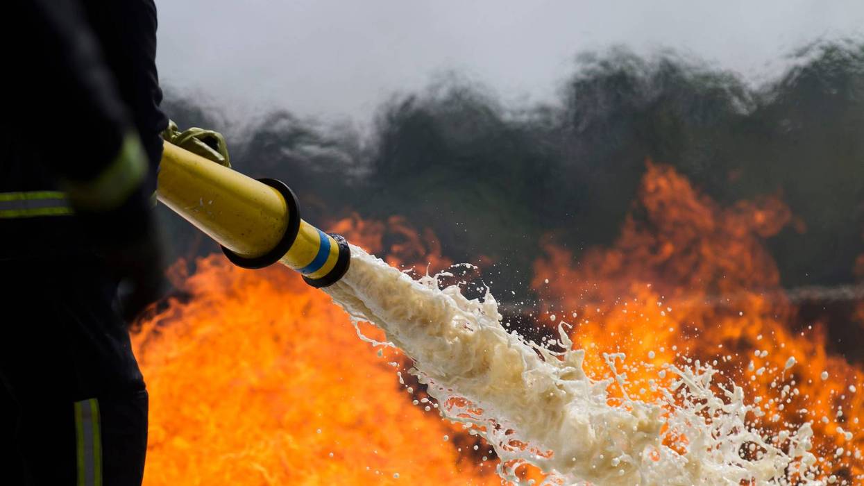 Firefighters use foam.