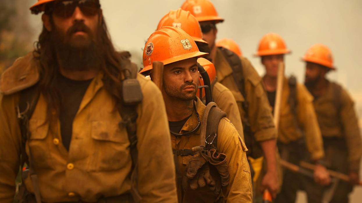 firefighters walking in a line