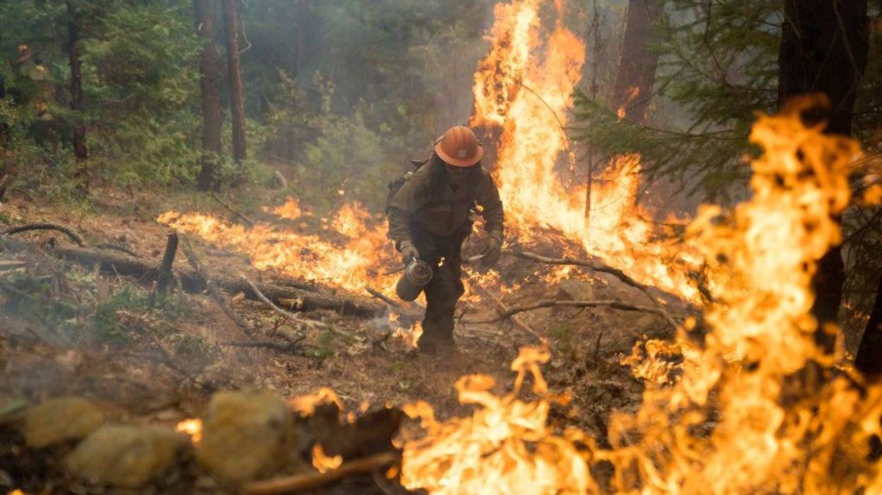 Firefighters work to contain The Mosquito Fire on September 15, 2022 in Ramsey Crossing, California.