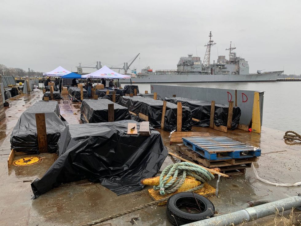 Fireworks barges at the Navy Yard on Monday, Dec. 29, 2025.