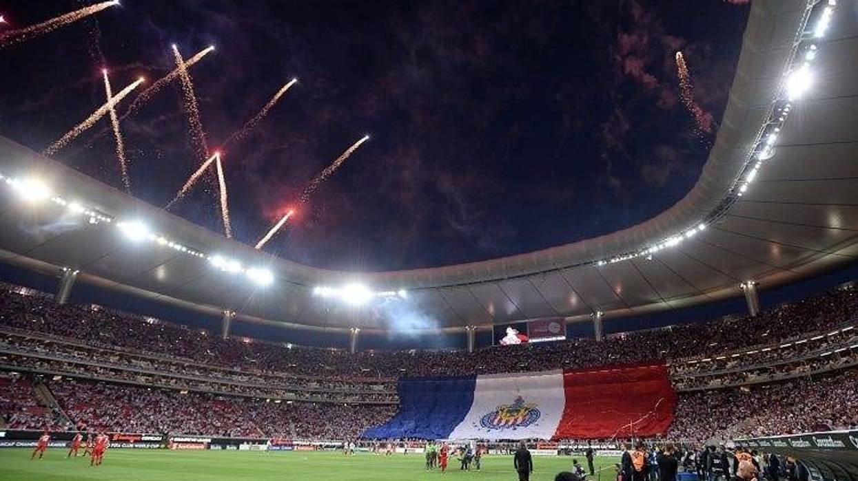 Fireworks go off before the game between the Chivas Guadalajara and the Toronto FC at Akron Stadium.