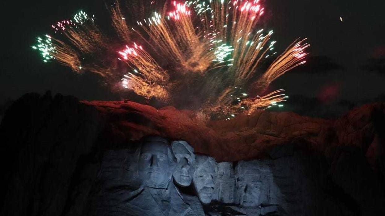 Fireworks light up the sky above Mount Rushmore National Monument on July 03, 2020 near Keystone, South Dakota.