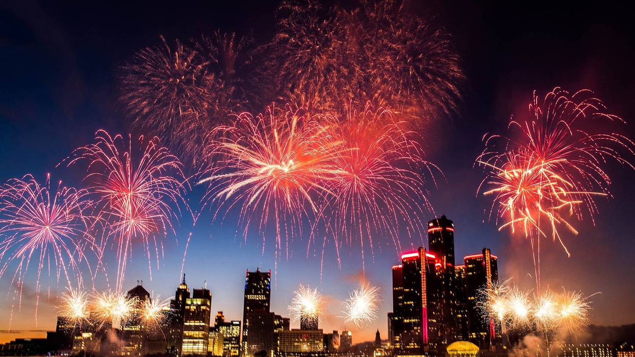 Fireworks over the Detroit skyline