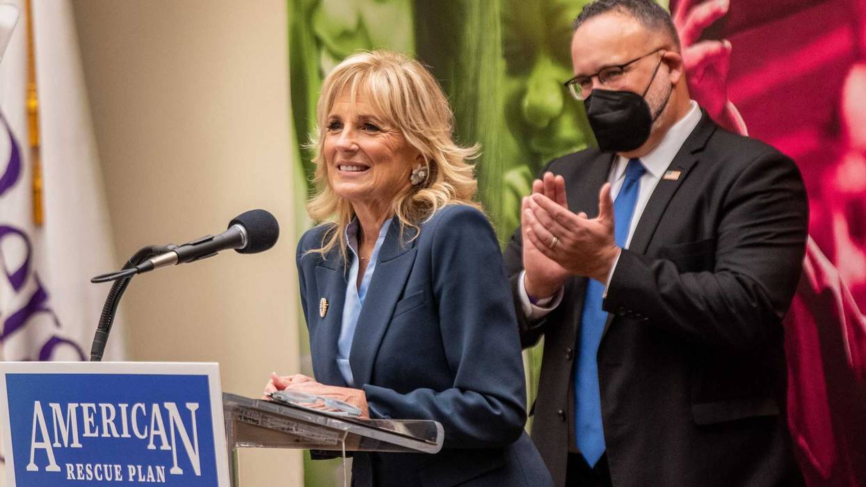 First Lady Jill Biden speaks as she and U.S. Secretary of Education Miguel Cardona visit Bergen Community College in Paramus, NJ on Thursday Jan. 20, 2022. Jill Biden Visits Bcc