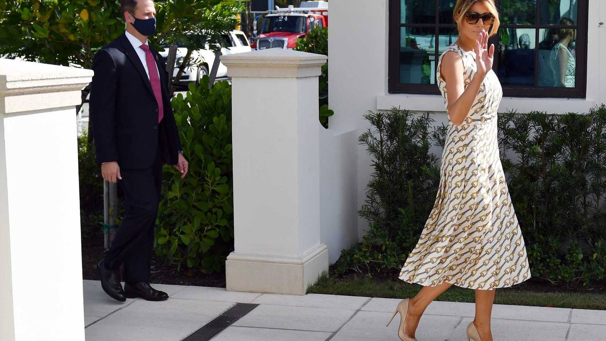 First lady Melania Trump arrives to vote at the Morton and Barbara Mandel Recreation Center, Tuesday, Nov. 3, 2020, in Palm Beach, Fla.