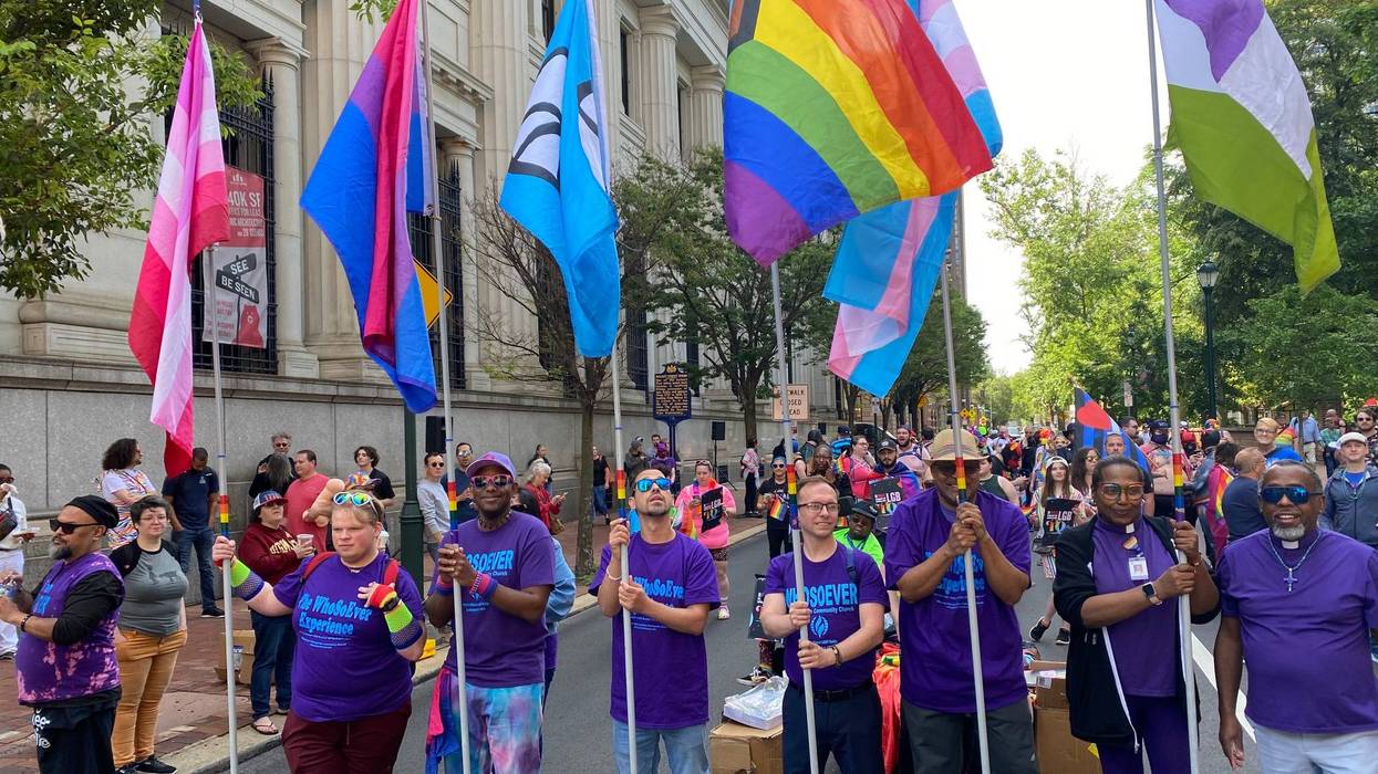 Flag carriers at the 2025 Pride month kickoff parade and festival.