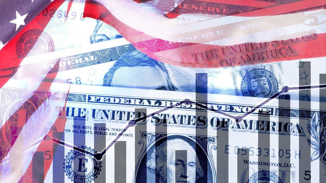 Flag of USA, dollar and the economy in America