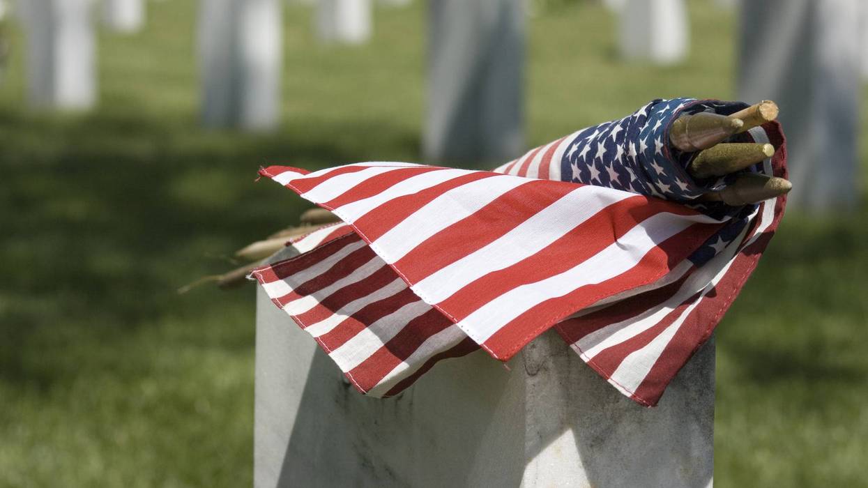 Flags on military grave
