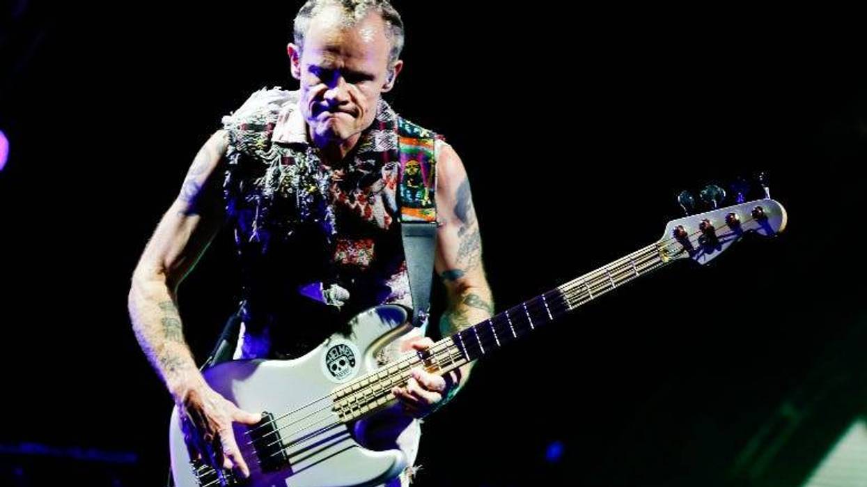 Flea of Red Hot Chili Peppers performs during the Lollapaloosa Sao Paulo 2018