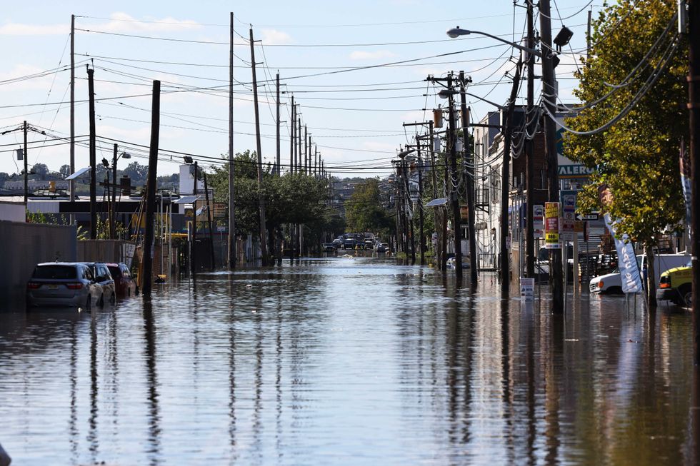 Flood waters cover South Street on September 02, 2021 in Newark, New Jersey