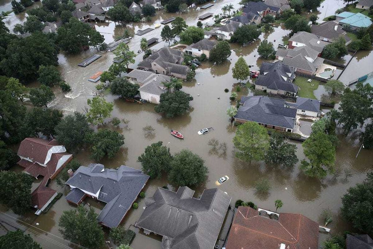 Flooded homes are shown near Lake Houston following Hurricane Harvey August 30, 2017 in Houston, Texas.