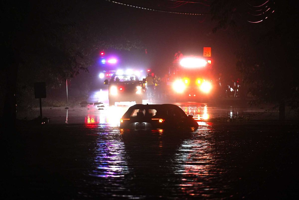 Flooding is seen in Plainfield, New Jersey, on July 14, 2025