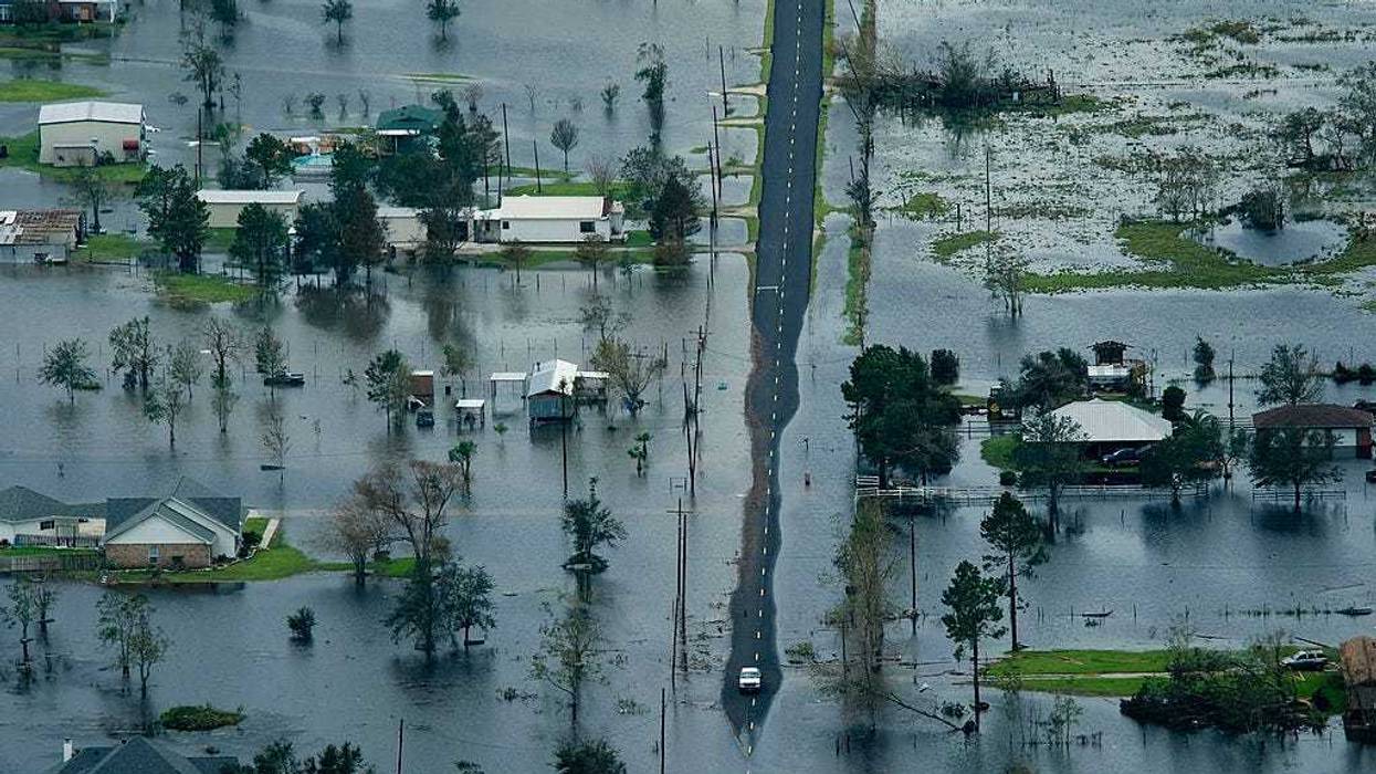 Floodwaters from Hurricane Ike surround houses September 14, 2008 near Winnie, Texas.