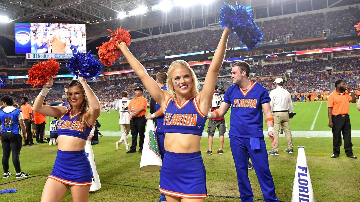 Florida Gators cheerleaders cheers on during the second half against the Virginia Cavaliers in the 2019 Orange Bowl game at Hard Rock Stadium.