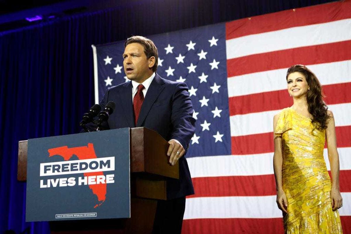 Florida Gov. Ron DeSantis giving a victory speech.