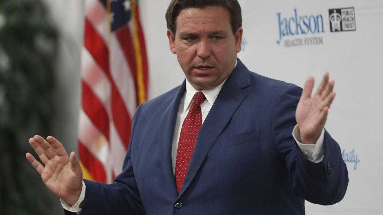 Florida Gov. Ron DeSantis speaks at a new conference on the surge in coronavirus cases in the state held at the Jackson Memorial Hospital on July 13, 2020 in Miami, Florida.