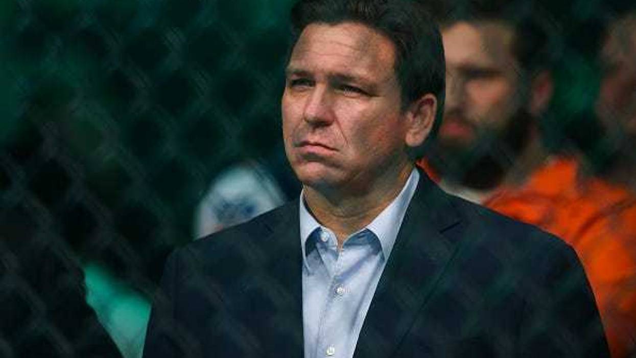 Florida governor Ron DeSantis is seen in attendance during the UFC 273 event at VyStar Veterans Memorial Arena on April 09, 2022 in Jacksonville, Florida.