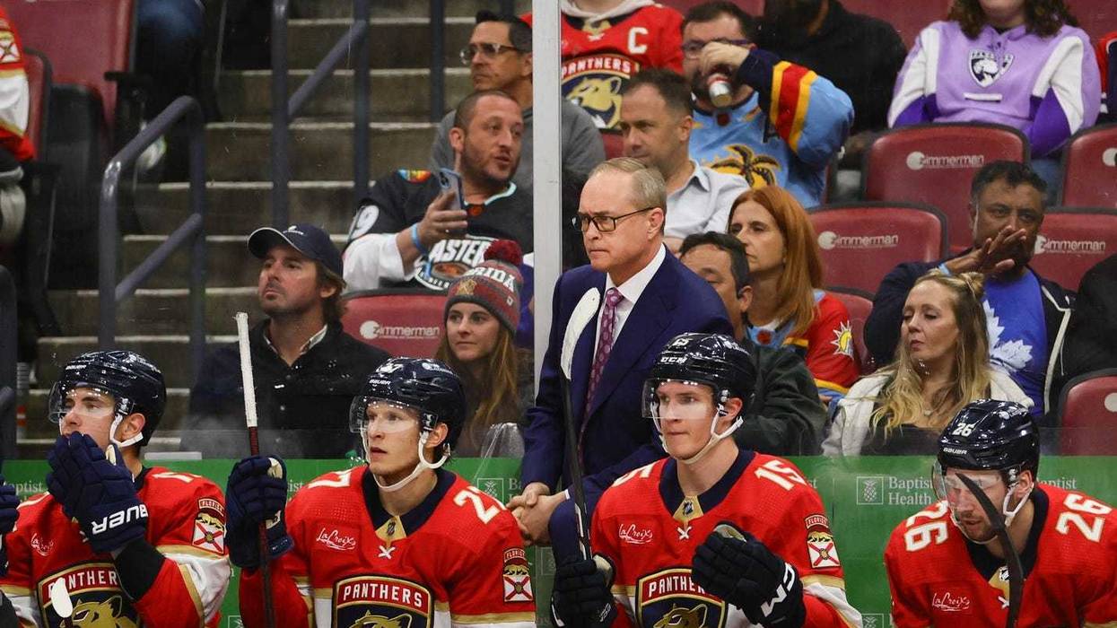 Florida Panthers head coach Paul Maurice looks on against the Toronto Maple Leafs during the third period at Amerant Bank Arena.