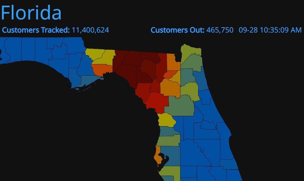 Florida power outages Saturday 9-28-24 10:45am