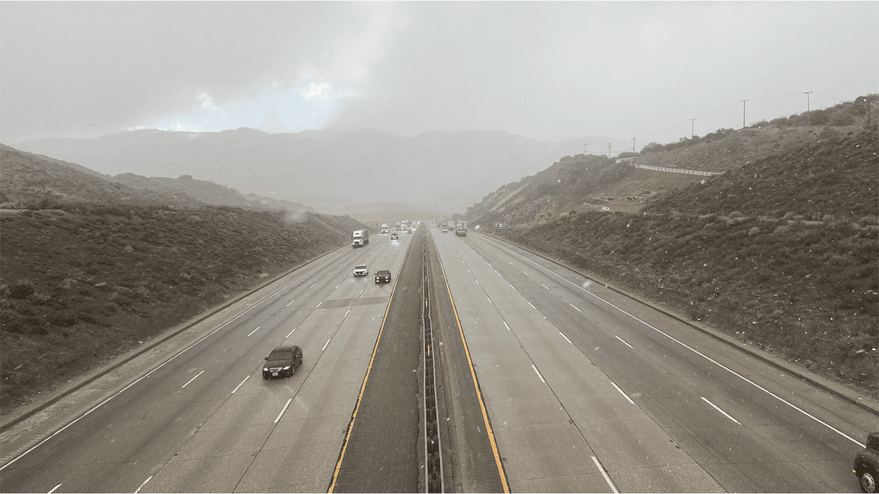 Flurries beginning on Interstate 5 just south of the Grapevine on Feb. 22, 2022. Snow and wintry conditions are expected to impact the area through at least Wednesday, according to the National Weather Service.