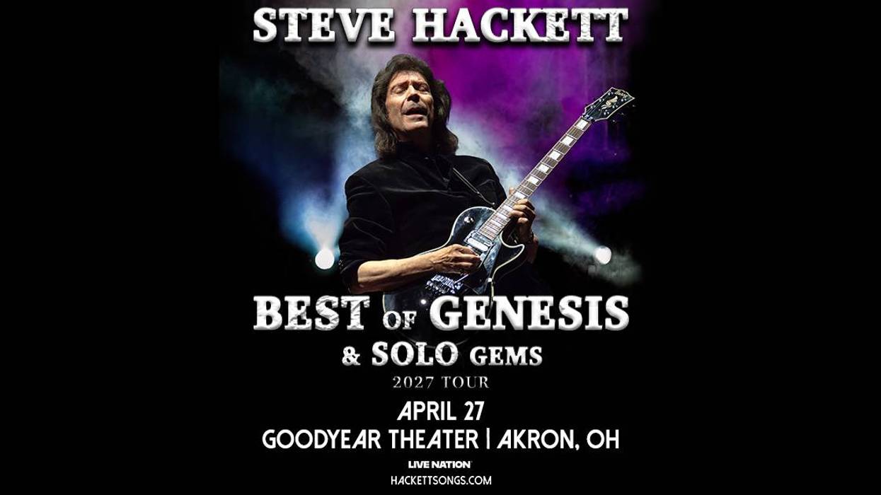 Flyer for Steve Hackett's Best of Genesis & Solo Gems 2027 Tour on April 27 at the Goodyear Theater in Akron, OH