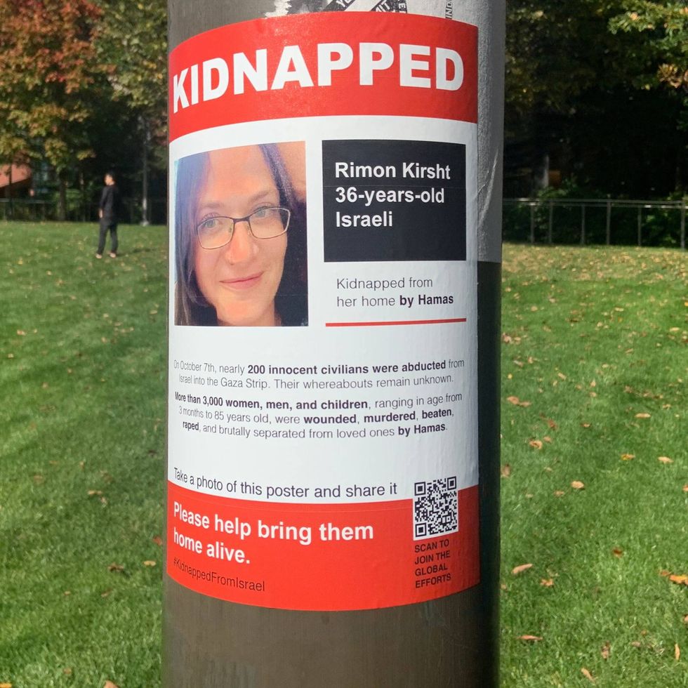 Flyer shows Israeli civilian held hostage by Hamas