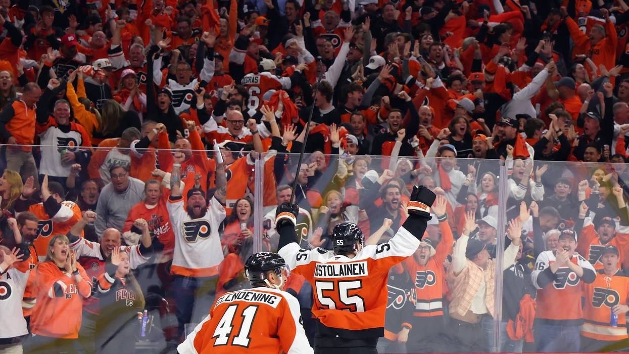 Flyers fans celebrate a goal during the first round of the playoffs