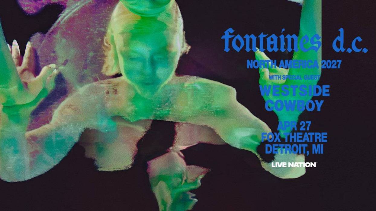 Fontaines D.C. concert poster: glowing green, distorted figure, North America 2027 tour.