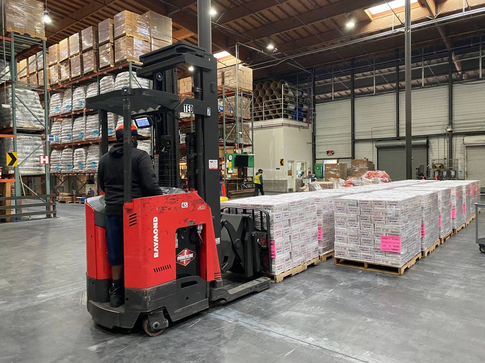 Food is piled high at the San Francisco-Marin Food Bank ahead of Thanksgiving.