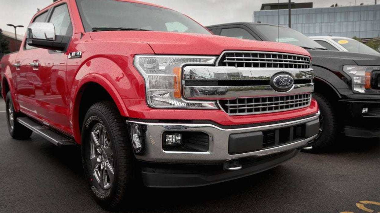 Ford F-150 pickup trucks are offered for sale at a dealership on September 6, 2018 in Chicago, Illinois.
