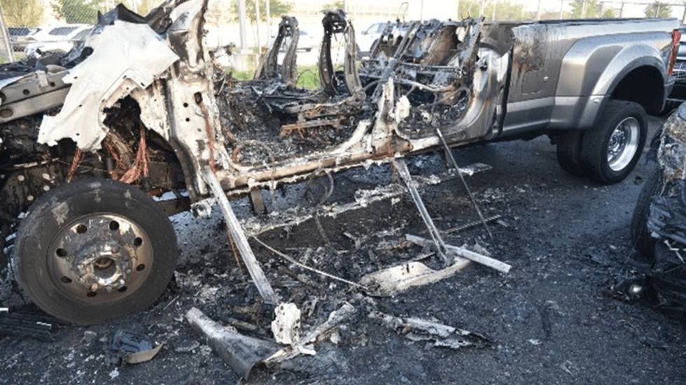 Ford F-450 tow truck at the Pennsylvania State Police Philadelphia barracks impound lot on April 29, 2024.