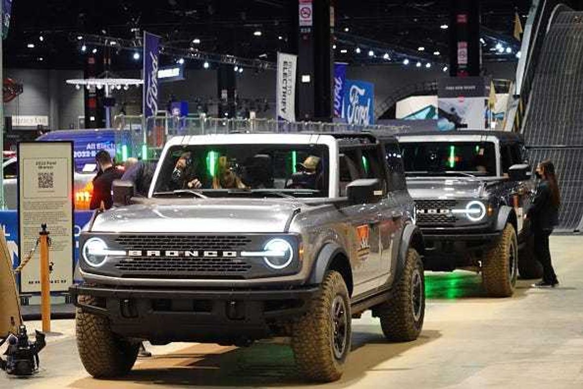Ford offers rides in the 2022 Bronco Sport on a test track at the Chicago Auto Show at McCormick Place convention center on February 10, 2022 in Chicago, Illinois. The show, the nation's largest and longest-running, is open to the public February 12-21.