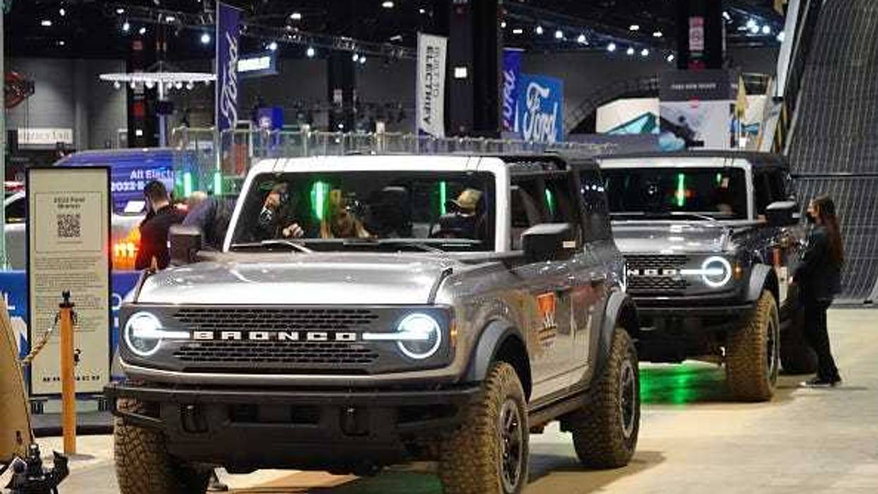 Ford offers rides in the 2022 Bronco Sport on a test track at the Chicago Auto Show at McCormick Place convention center on February 10, 2022 in Chicago, Illinois. The show, the nation's largest and longest-running, is open to the public February 12-21.